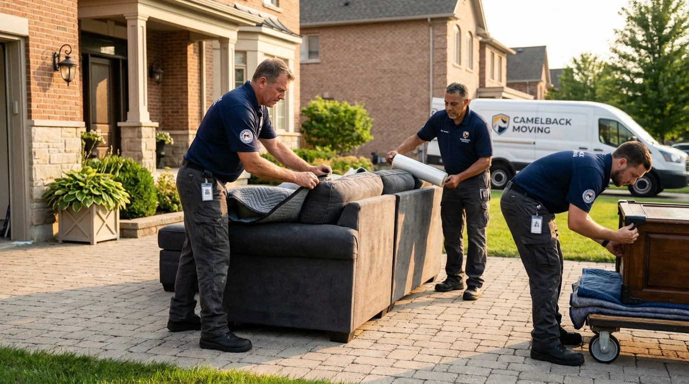 Large estate moving crew wrapping furniture in North Hills, CA