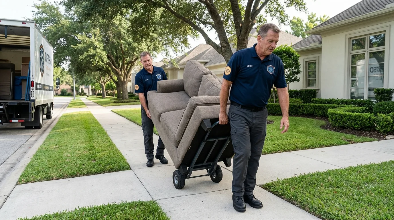 Local residential moving crew loading furniture in North Hills, CA